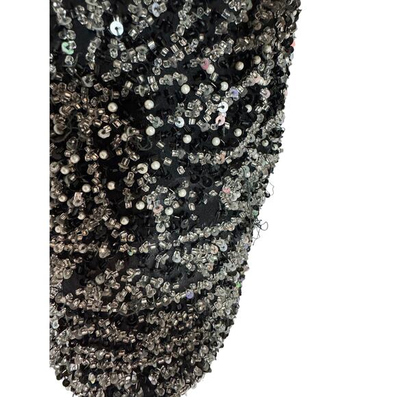 NAEEM KHAN RIAZEE BEADED COUTURE BLACK MINI DRESS - Picture 5 of 11